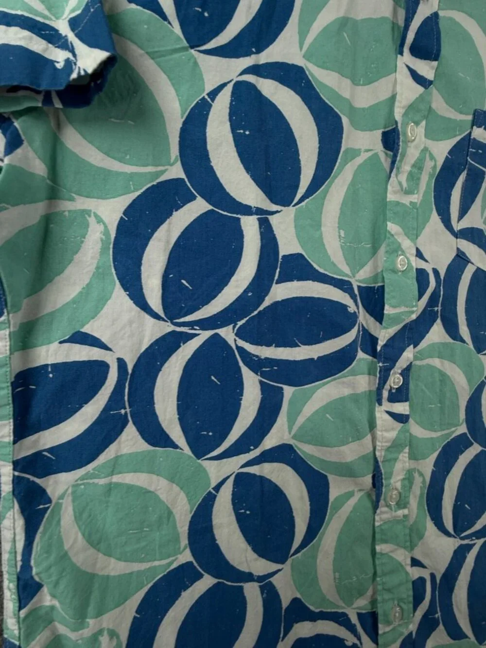 NWT J Crew Men Large Blue Geometric Beach Theme Short Sleeve Button Up Shirt